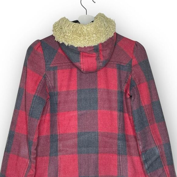 Roxy Red Buffalo Plaid Faux Fur Grunge Goth Emo Y2K Jacket Skate Size Small - Picture 5 of 10